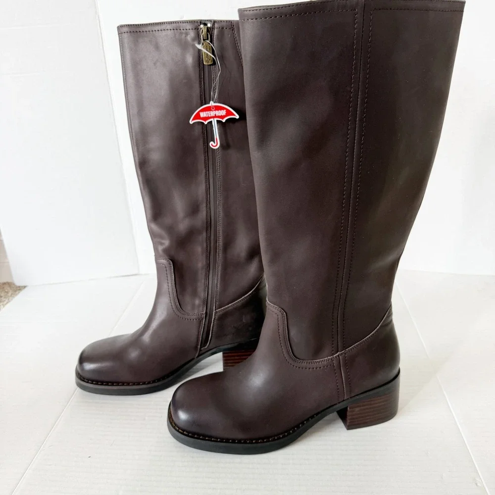 Blondo Camrin Womens Waterproof Brown Leather Zip Knee High Riding Boot Size 9
